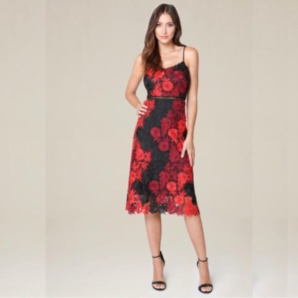 BEBE Floral Embroidered Spaghetti Strap Midi Dress Size 4 - Picture 12 of 12